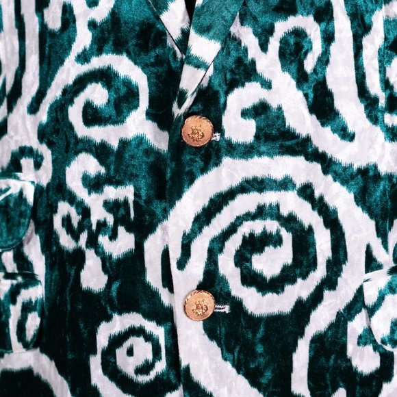 Mens Blazer Green White Abstract Velvet Formal Tuxedo Suit Jacket Sport Coat 42R - Picture 5 of 8